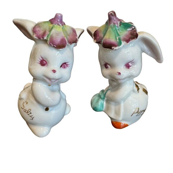 Vintage “Salty & Peppy” Anthropomorphic Bunny Rabbit Salt & Pepper Shaker Set - Picture 8 of 12